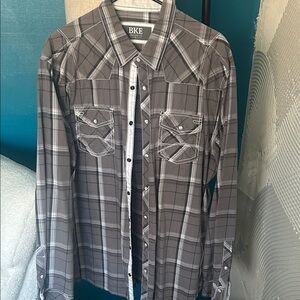 BKE Men's Charcoal Plaid Button Down Shirt